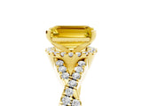 Yellow gold Emerald Cut Yellow Sapphire  Halo Twist Band Solitaire Prong Setting Ring_53