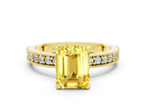 Yellow gold Emerald Cut Yellow Sapphire Milgrain Pavé Engagement Ring with Four-Prong Setting_36