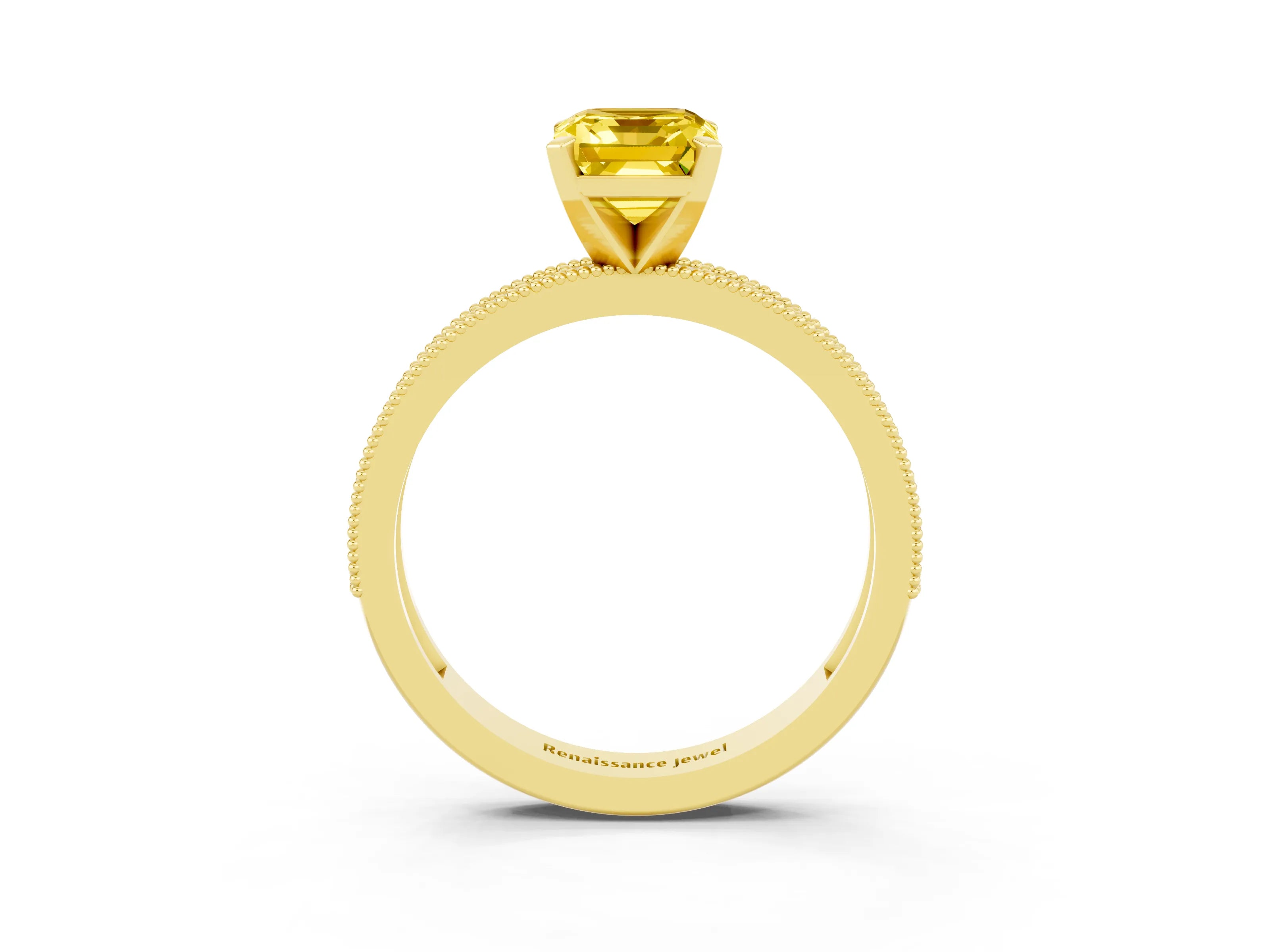 Yellow gold Emerald Cut Yellow Sapphire Milgrain Pavé Engagement Ring with Four-Prong Setting_39