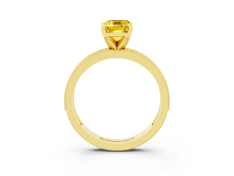 Yellow gold Emerald Cut Yellow Sapphire Milgrain Pavé Engagement Ring with Four-Prong Setting_39