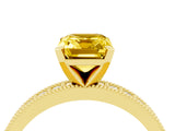 Yellow gold Emerald Cut Yellow Sapphire Milgrain Pavé Engagement Ring with Four-Prong Setting_40