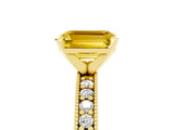 Yellow gold Emerald Cut Yellow Sapphire Milgrain Pavé Engagement Ring with Four-Prong Setting_41