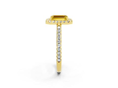 Yellow gold Emerald Cut Yellow Sapphire Pavé Halo Ring with Four-Prong Setting_14