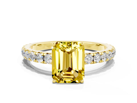 Yellow gold Emerald Cut Yellow Sapphire Pavé Solitaire Engagement Ring with Four-Prong Setting_12