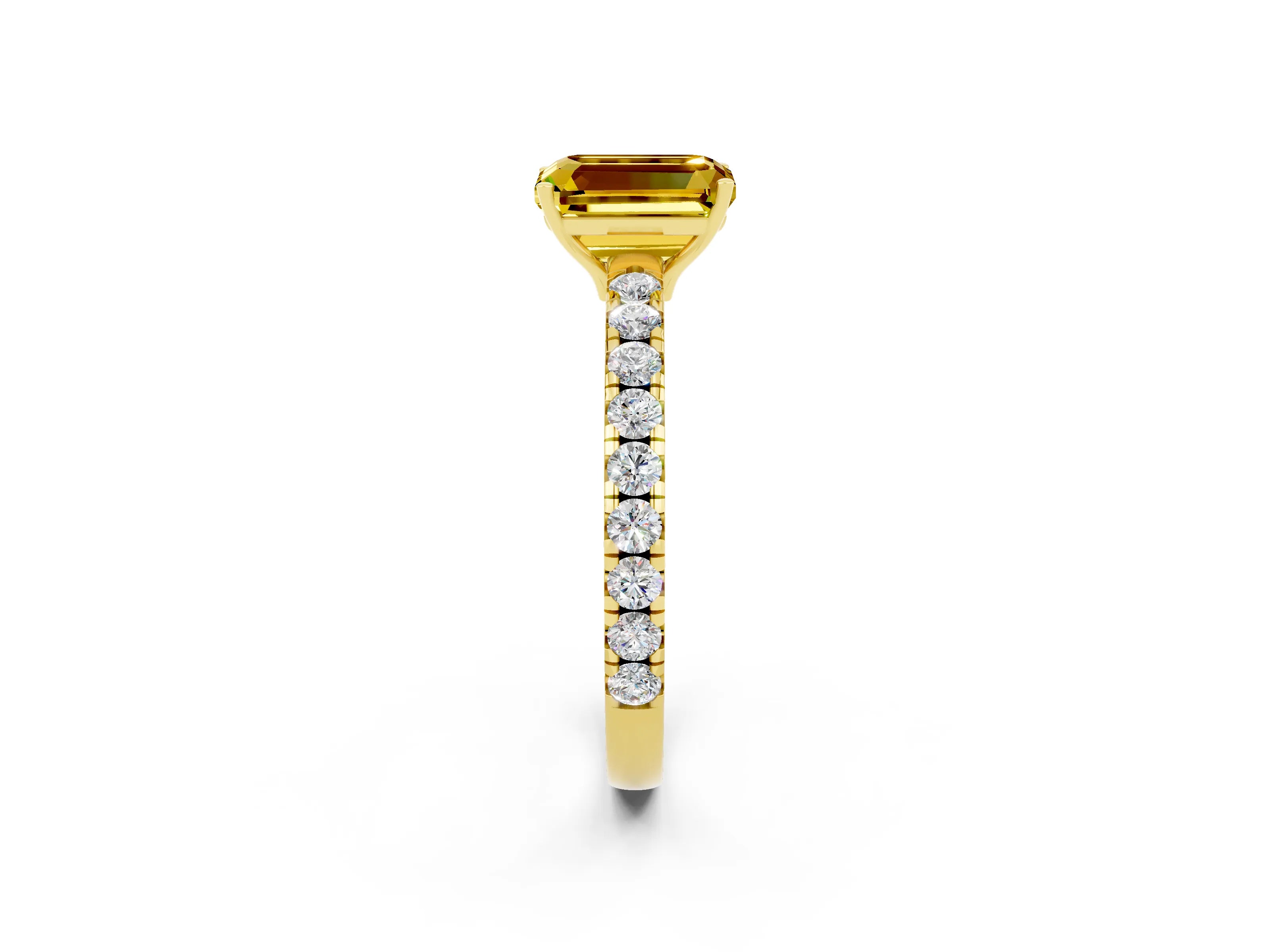 Yellow gold Emerald Cut Yellow Sapphire Pavé Solitaire Engagement Ring with Four-Prong Setting_14