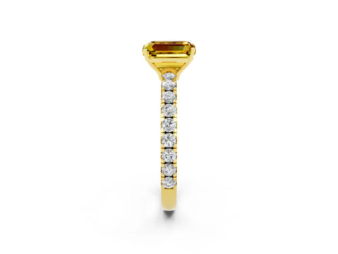 Yellow gold Emerald Cut Yellow Sapphire Pavé Solitaire Engagement Ring with Four-Prong Setting_14