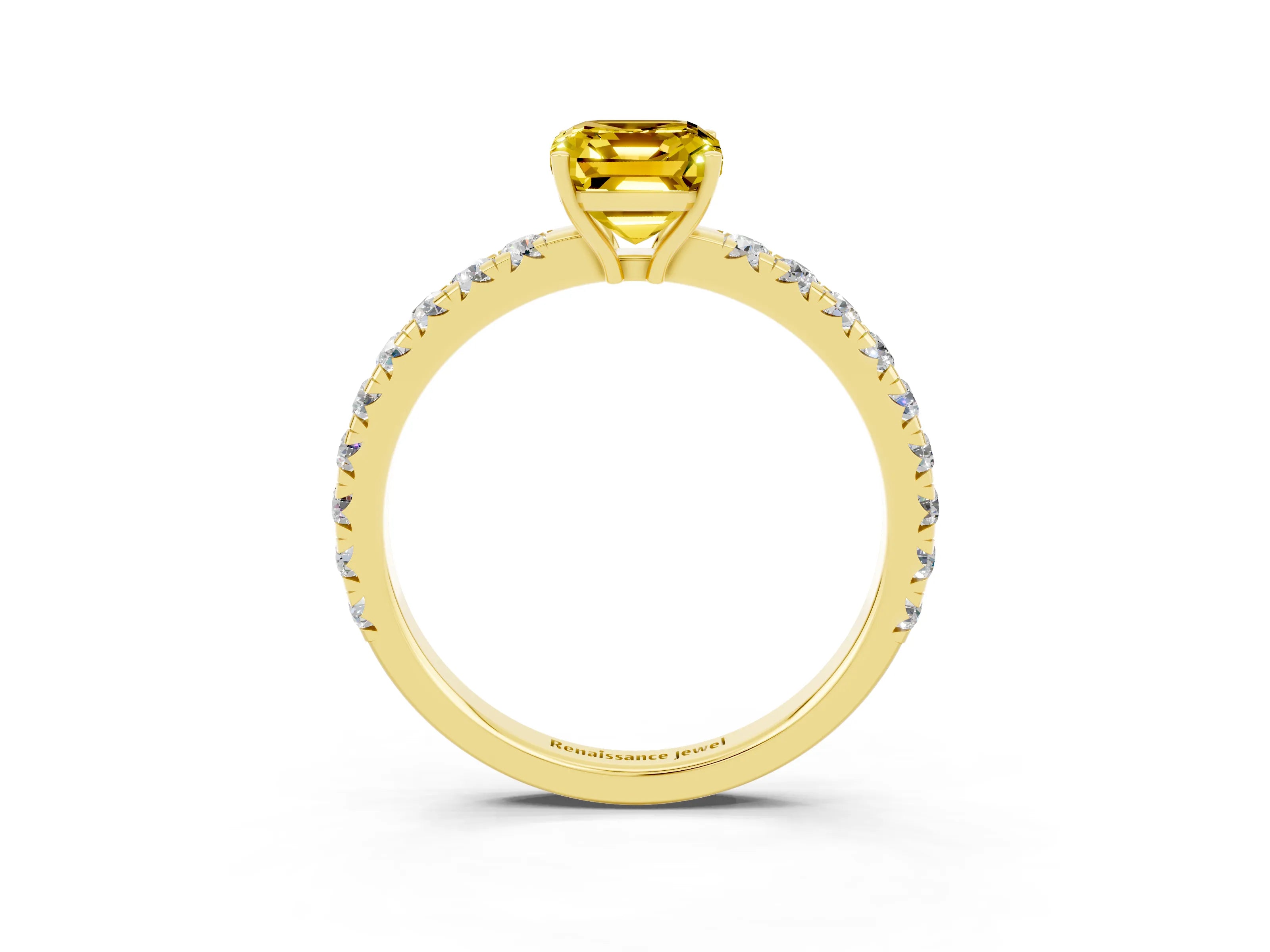 Yellow gold Emerald Cut Yellow Sapphire Pavé Solitaire Engagement Ring with Four-Prong Setting_15
