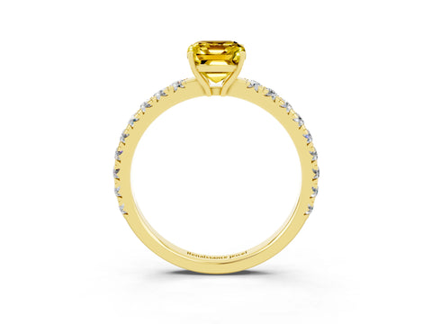 Yellow gold Emerald Cut Yellow Sapphire Pavé Solitaire Engagement Ring with Four-Prong Setting_15