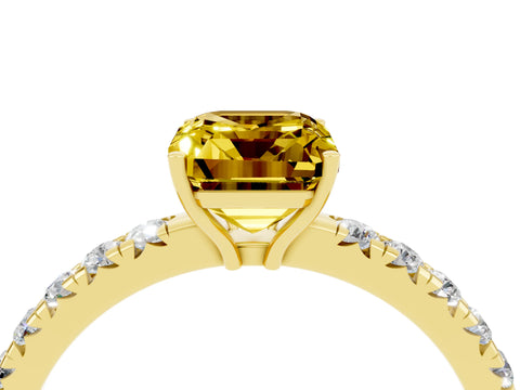 Yellow gold Emerald Cut Yellow Sapphire Pavé Solitaire Engagement Ring with Four-Prong Setting_16
