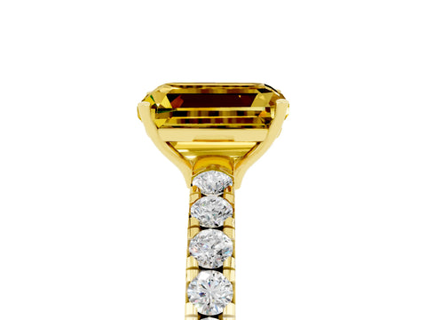 Yellow gold Emerald Cut Yellow Sapphire Pavé Solitaire Engagement Ring with Four-Prong Setting_17