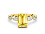 Yellow gold Emerald Cut Yellow Sapphire Pavé Solitaire Ring with Round Band and Prong Setting_12