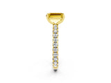 Yellow gold Emerald Cut Yellow Sapphire Pavé Solitaire Ring with Round Band and Prong Setting_14