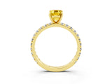 Yellow gold Emerald Cut Yellow Sapphire Pavé Solitaire Ring with Round Band and Prong Setting_15