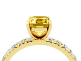 Yellow gold Emerald Cut Yellow Sapphire Pavé Solitaire Ring with Round Band and Prong Setting_16