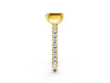 Yellow gold Emerald Cut Yellow Sapphire Pavé Solitaire Ring with Round Band and Prong Setting_26
