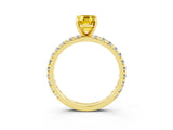 Yellow gold Emerald Cut Yellow Sapphire Pavé Solitaire Ring with Round Band and Prong Setting_27