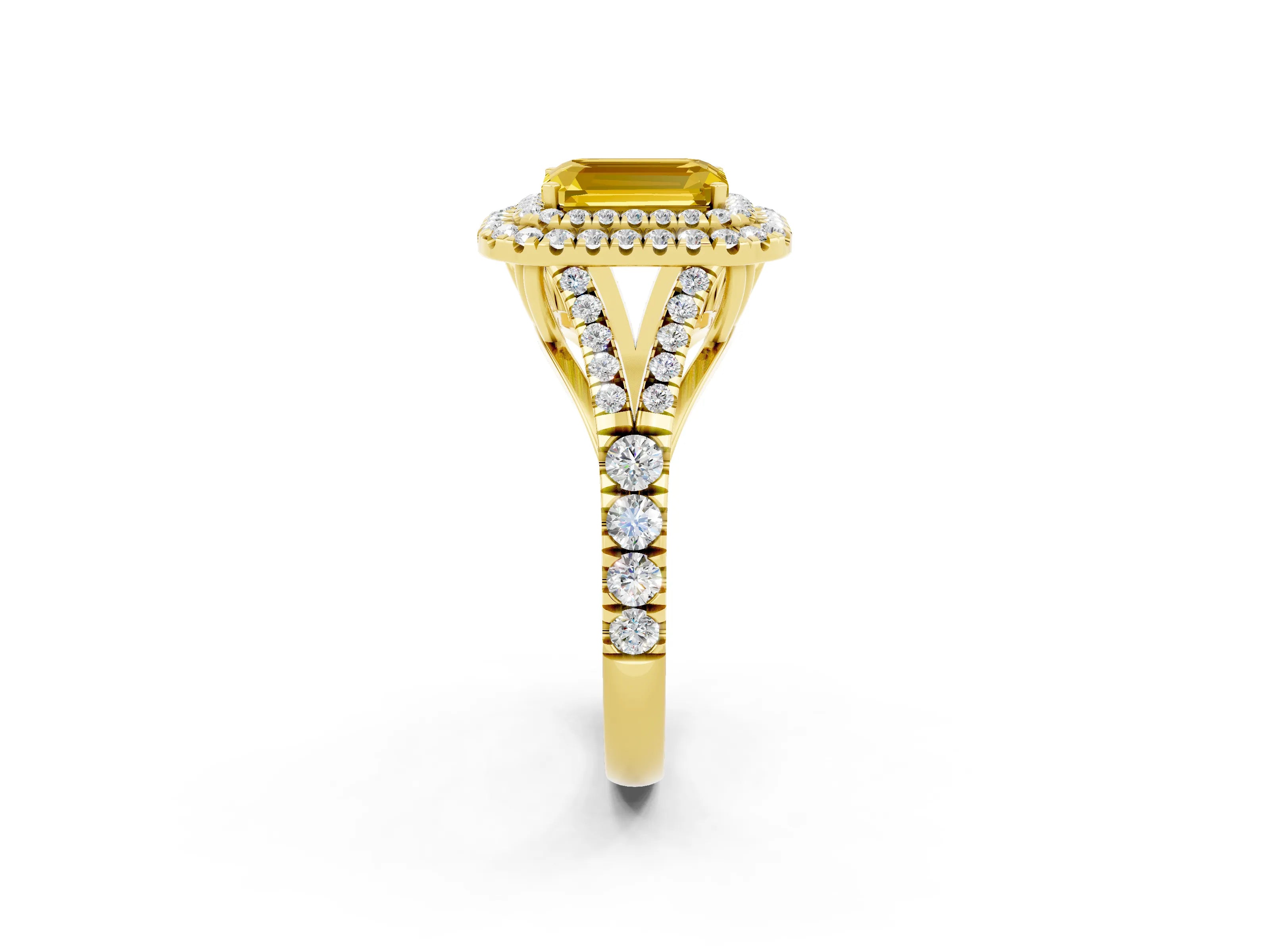 Yellow gold Emerald Cut Yellow Sapphire Pavé Split Shank Double Halo Engagement Ring_2