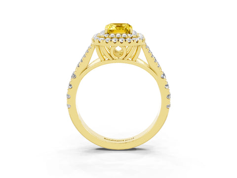 Yellow gold Emerald Cut Yellow Sapphire Pavé Split Shank Double Halo Engagement Ring_3