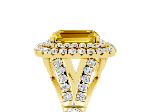 Yellow gold Emerald Cut Yellow Sapphire Pavé Split Shank Double Halo Engagement Ring_5