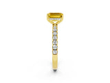 Yellow gold Emerald Cut Yellow Sapphire Pave Band Solitaire Ring with Four-Prong Setting_62