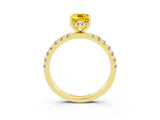 Yellow gold Emerald Cut Yellow Sapphire Pave Band Solitaire Ring with Four-Prong Setting_63