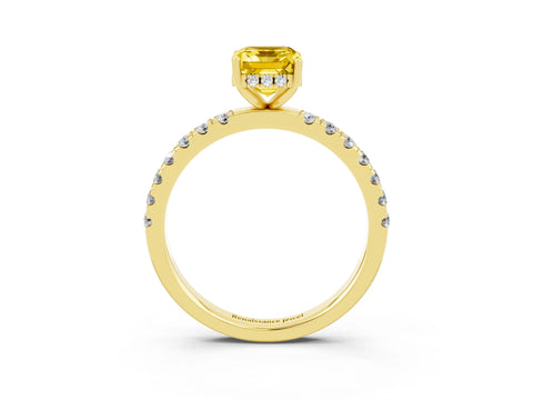 Yellow gold Emerald Cut Yellow Sapphire Pave Band Solitaire Ring with Four-Prong Setting_63