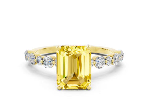 Yellow gold Emerald Cut Yellow Sapphire Prong Set Engagement Ring with Pavé Band_12