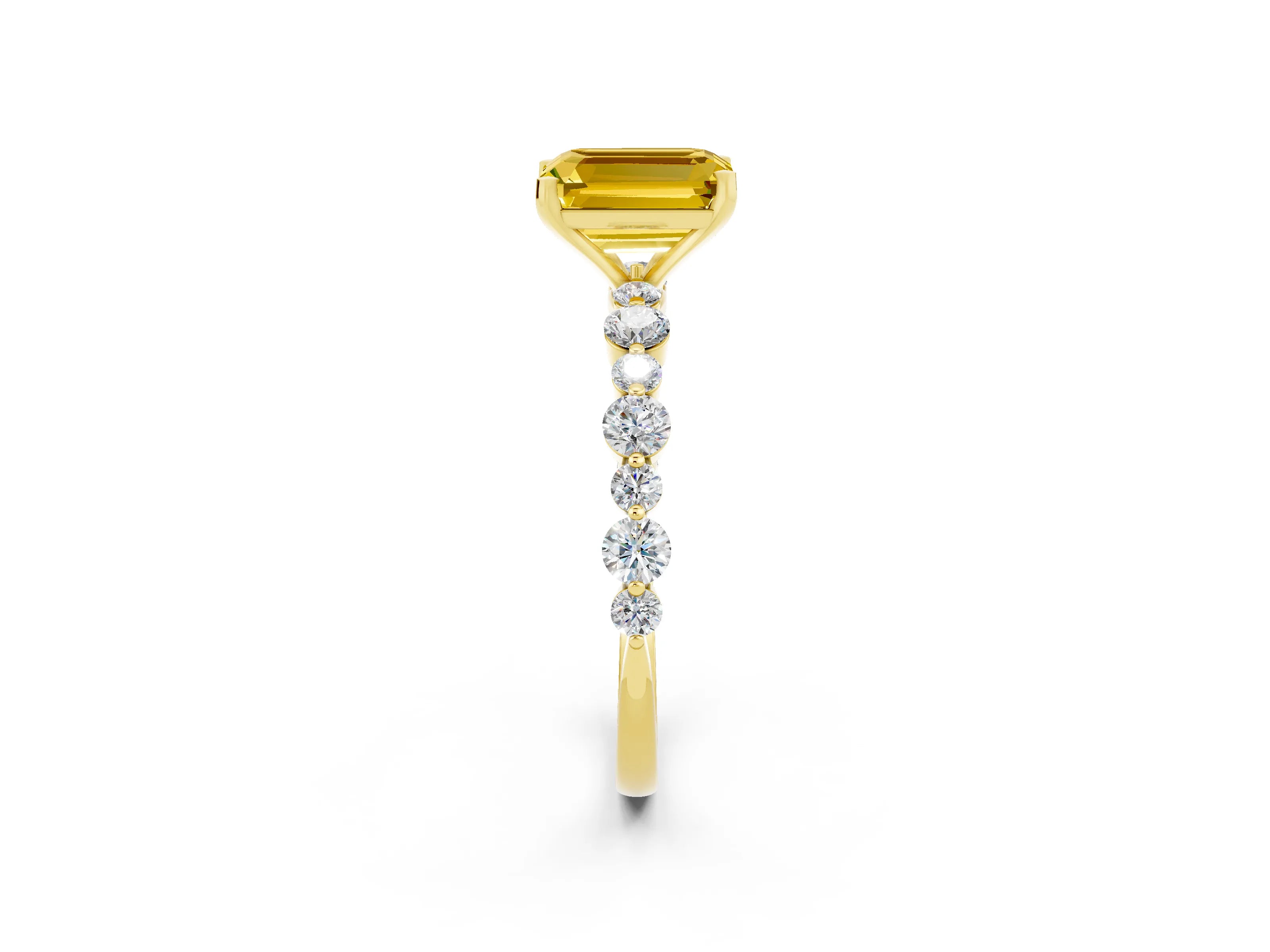 Yellow gold Emerald Cut Yellow Sapphire Prong Set Engagement Ring with Pavé Band_14