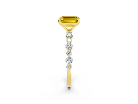 Yellow gold Emerald Cut Yellow Sapphire Prong Set Engagement Ring with Pavé Band_14