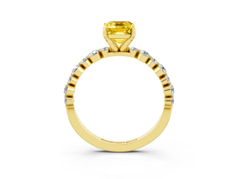 Yellow gold Emerald Cut Yellow Sapphire Prong Set Engagement Ring with Pavé Band_15