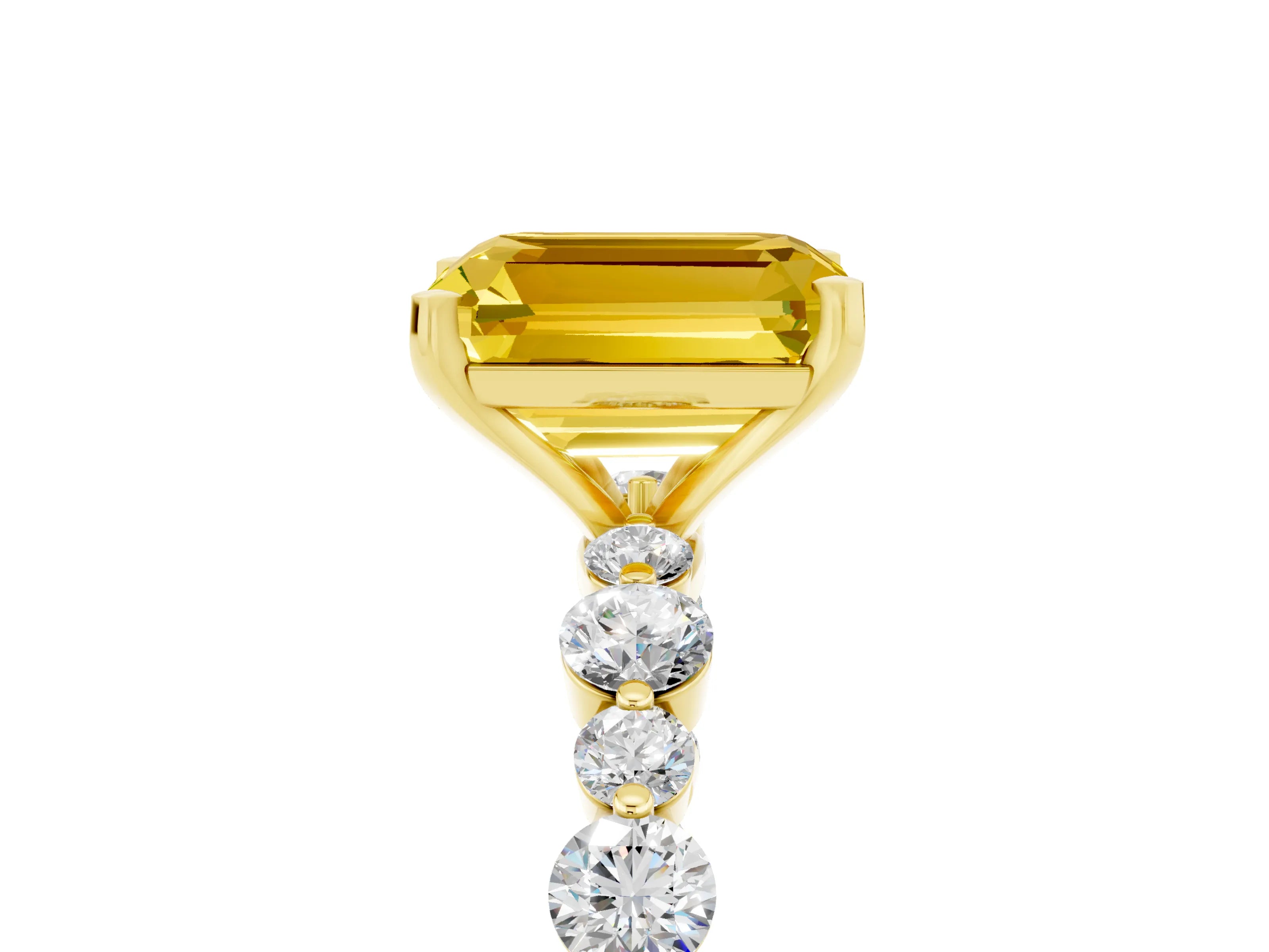 Yellow gold Emerald Cut Yellow Sapphire Prong Set Engagement Ring with Pavé Band_17
