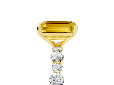 Yellow gold Emerald Cut Yellow Sapphire Prong Set Engagement Ring with Pavé Band_17