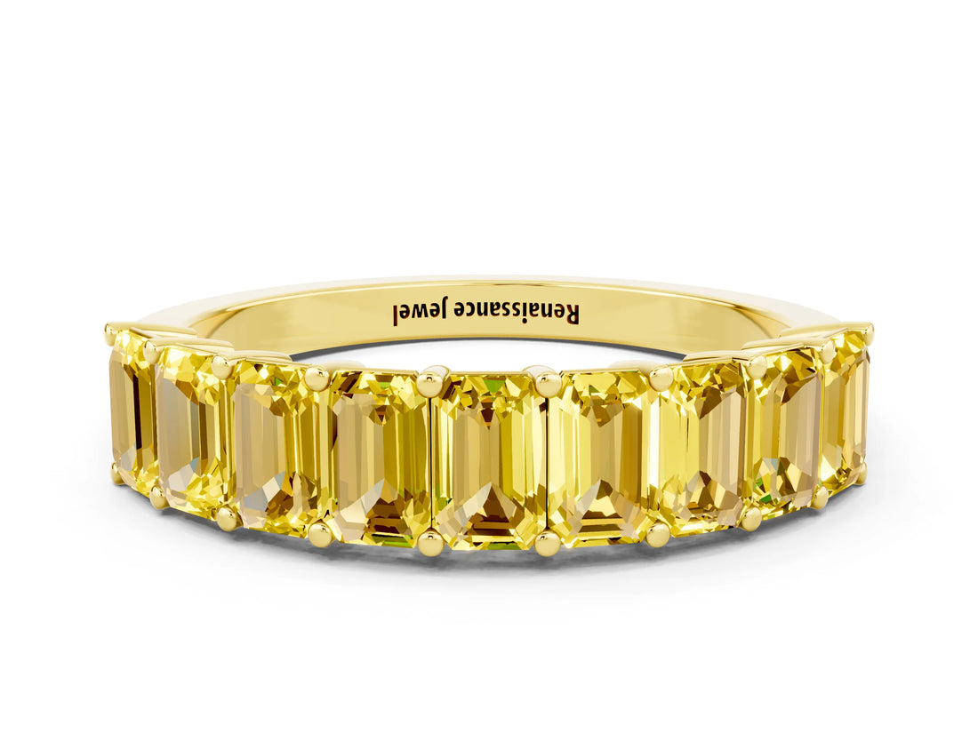 Yellow gold Emerald Cut Yellow Sapphire Prong-Set Eternity Band_18