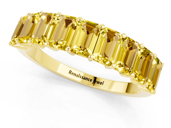 Yellow gold Emerald Cut Yellow Sapphire Prong-Set Eternity Band