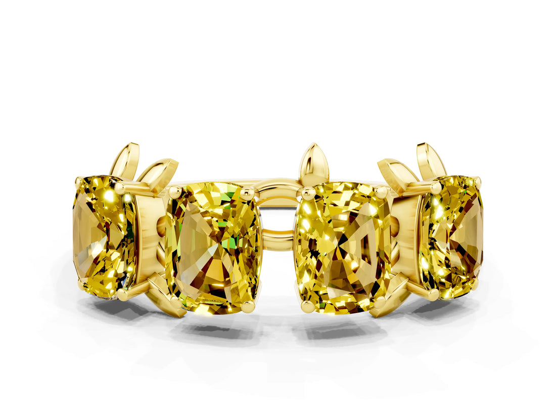 Yellow gold Emerald Cut Yellow Sapphire Prong-Set Half Eternity Band_30