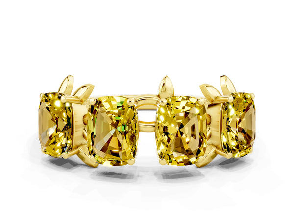 Yellow gold Emerald Cut Yellow Sapphire Prong-Set Half Eternity Band