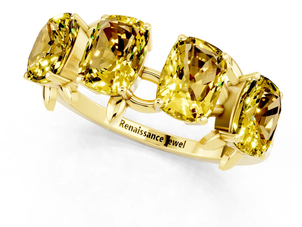 Yellow gold Emerald Cut Yellow Sapphire Prong-Set Half Eternity Band