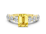 Yellow gold Emerald Cut Yellow Sapphire Prong Setting with Side Stones on a Pave Band_24