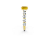 Yellow gold Emerald Cut Yellow Sapphire Prong Setting with Side Stones on a Pave Band_26