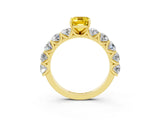 Yellow gold Emerald Cut Yellow Sapphire Prong Setting with Side Stones on a Pave Band_27
