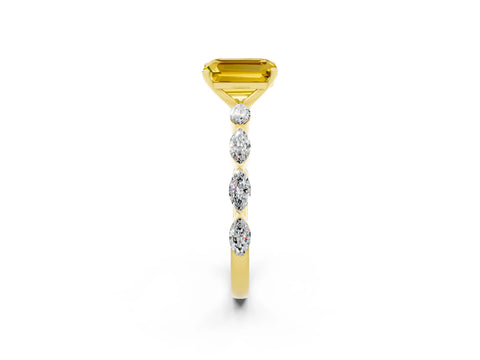 Yellow gold Emerald Cut Yellow Sapphire Ring with Marquise Side Stones and Prong Setting_14