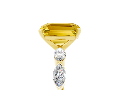 Yellow gold Emerald Cut Yellow Sapphire Ring with Marquise Side Stones and Prong Setting_17