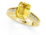 Yellow gold Emerald Cut Yellow Sapphire Ring with Milgrain Pavé Band and Four-Prong Setting_37