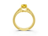 Yellow gold Emerald Cut Yellow Sapphire Ring with Milgrain Pavé Band and Four-Prong Setting_39