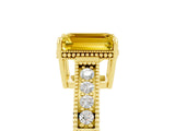Yellow gold Emerald Cut Yellow Sapphire Ring with Milgrain Pavé Band and Four-Prong Setting_41