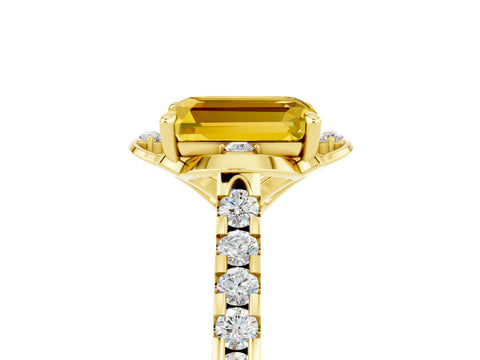Yellow gold Emerald Cut Yellow Sapphire Ring with Pavé Band and Floral Prong Setting_5