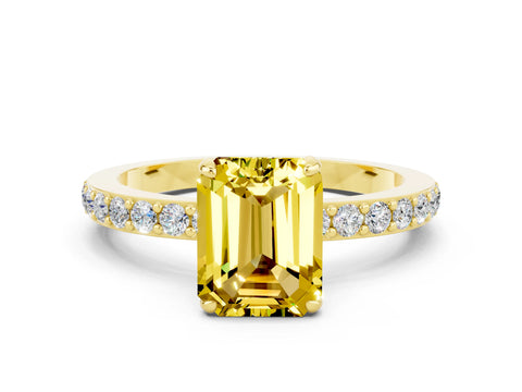 Yellow gold Emerald Cut Yellow Sapphire Ring with Pavé Band and Four-Prong Setting_24