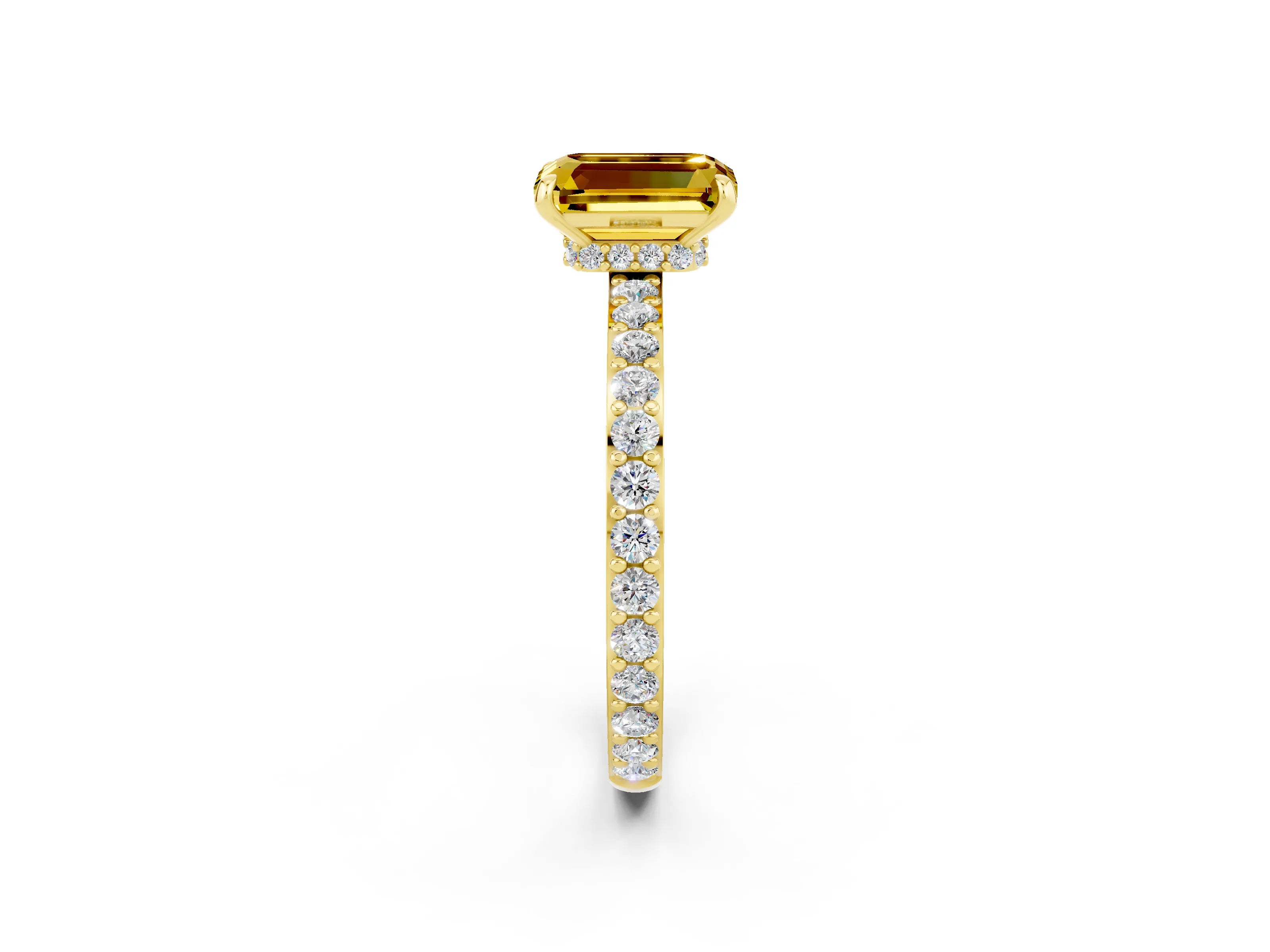 Yellow gold Emerald Cut Yellow Sapphire Ring with Pavé Band and Four-Prong Setting_26