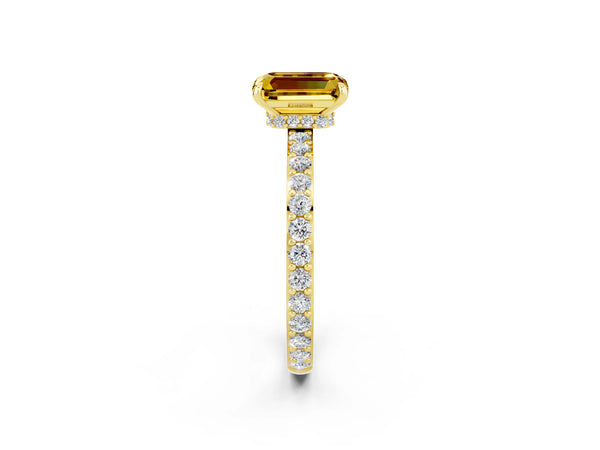 Yellow gold Emerald Cut Yellow Sapphire Pavé Engagement Ring with Round  Accents and Prong Setting