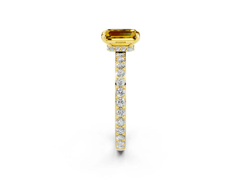 Yellow gold Emerald Cut Yellow Sapphire Ring with Pavé Band and Four-Prong Setting_26